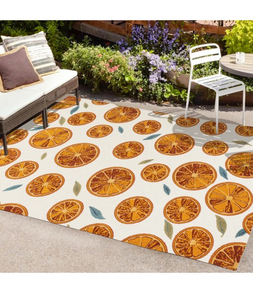 AMALFI COAST Area Rug Aranciata Citrus Slice High-Low Orange/Cream 3 ft. x 5 ft. Indoor/Outdoor Area Rug