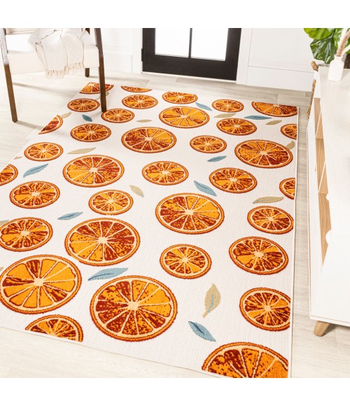 AMALFI COAST Area Rug Aranciata Citrus Slice High-Low Orange/Cream 3 ft. x 5 ft. Indoor/Outdoor Area Rug
