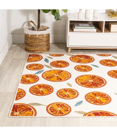 AMALFI COAST Area Rug Aranciata Citrus Slice High-Low Orange/Cream 3 ft. x 5 ft. Indoor/Outdoor Area Rug