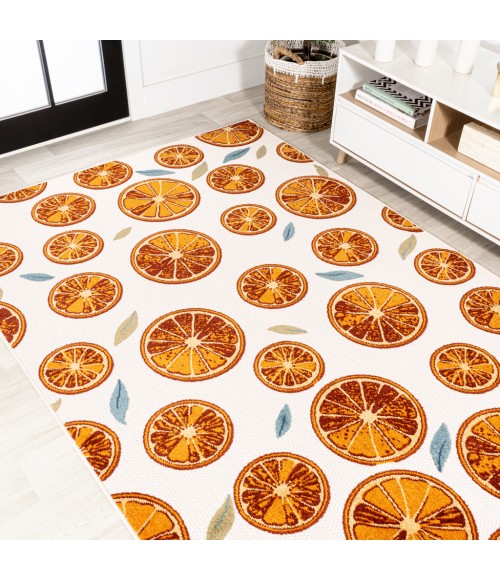 AMALFI COAST Area Rug Aranciata Citrus Slice High-Low Orange/Cream 3 ft. x 5 ft. Indoor/Outdoor Area Rug