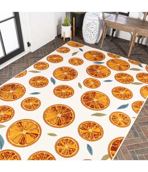 AMALFI COAST Area Rug Aranciata Citrus Slice High-Low Orange/Cream 3 ft. x 5 ft. Indoor/Outdoor Area Rug