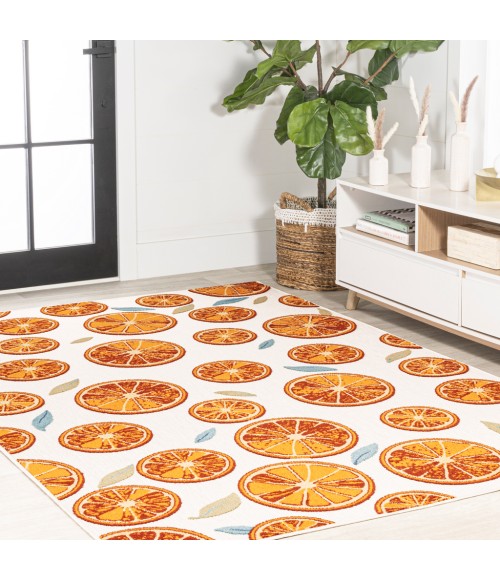 AMALFI COAST Area Rug Aranciata Citrus Slice High-Low Orange/Cream 3 ft. x 5 ft. Indoor/Outdoor Area Rug