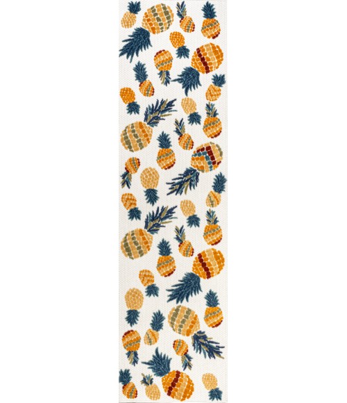 Ananas Bold Pineapple High-Low Orange/Navy 2 ft. x 8 ft. Indoor/Outdoor Runner Rug