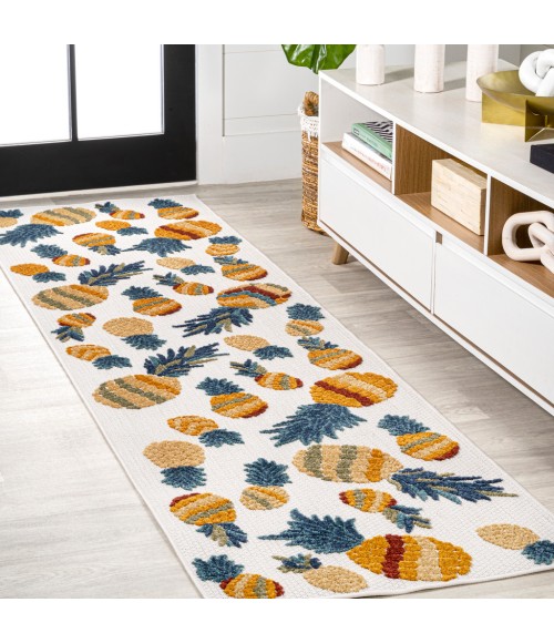 Ananas Bold Pineapple High-Low Orange/Navy 2 ft. x 8 ft. Indoor/Outdoor Runner Rug
