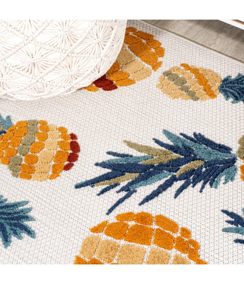 Ananas Bold Pineapple High-Low Orange/Navy 2 ft. x 8 ft. Indoor/Outdoor Runner Rug