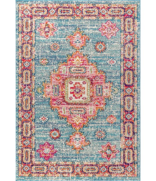 BOHEMIAN FLAIR Area Rug Bohemian FLAIR Boho Vintage Medallion Blue/Red 4 ft. x 6 ft. Area Rug