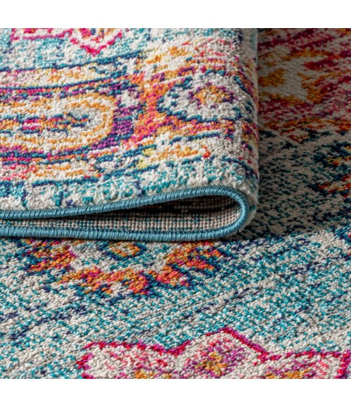 BOHEMIAN FLAIR Area Rug Bohemian FLAIR Boho Vintage Medallion Blue/Red 4 ft. x 6 ft. Area Rug