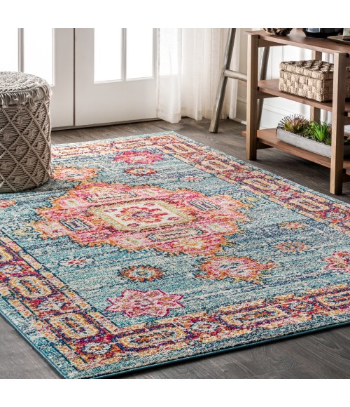 BOHEMIAN FLAIR Area Rug Bohemian FLAIR Boho Vintage Medallion Blue/Red 4 ft. x 6 ft. Area Rug