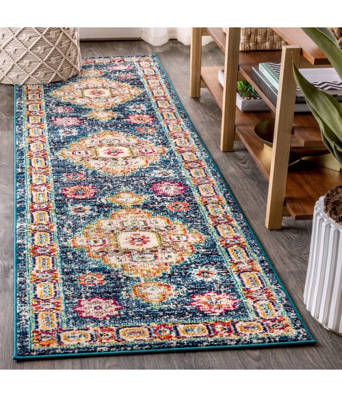 BOHEMIAN FLAIR Area Rug Bohemian FLAIR Boho Vintage Medallion Navy/Red 2 ft. x 8 ft. Runner Rug