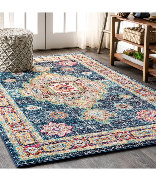 BOHEMIAN FLAIR Area Rug Bohemian FLAIR Boho Vintage Medallion Navy/Red 3 ft. x 5 ft. Area Rug