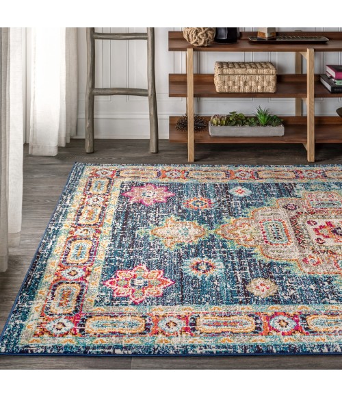 BOHEMIAN FLAIR Area Rug Bohemian FLAIR Boho Vintage Medallion Navy/Red 3 ft. x 5 ft. Area Rug