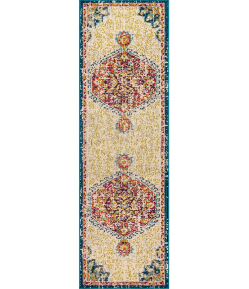 BOHEMIAN FLAIR Area Rug Bohemian FLAIR Boho Vintage Medallion Cream/Orange 2 ft. x 8 ft. Runner Rug