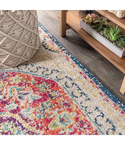 BOHEMIAN FLAIR Area Rug Bohemian FLAIR Boho Vintage Medallion Cream/Orange 8 ft. x 10 ft. Area Rug
