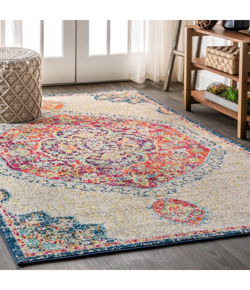 BOHEMIAN FLAIR Area Rug Bohemian FLAIR Boho Vintage Medallion Cream/Orange 8 ft. x 10 ft. Area Rug