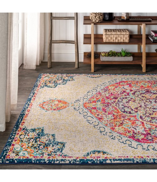 BOHEMIAN FLAIR Area Rug Bohemian FLAIR Boho Vintage Medallion Cream/Orange 8 ft. x 10 ft. Area Rug