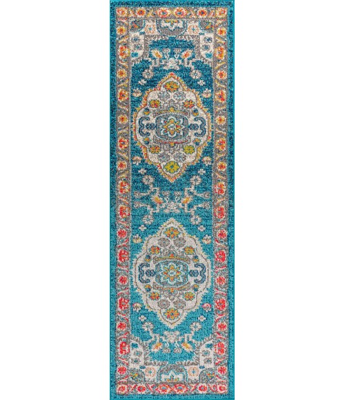 BOHEMIAN FLAIR Area Rug Bohemian FLAIR Boho Vintage Medallion Blue/Yellow 2 ft. x 8 ft. Runner Rug