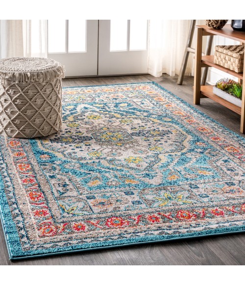 Bohemian FLAIR Boho Vintage Medallion Blue/Yellow 5 ft. x 8 ft. Area Rug