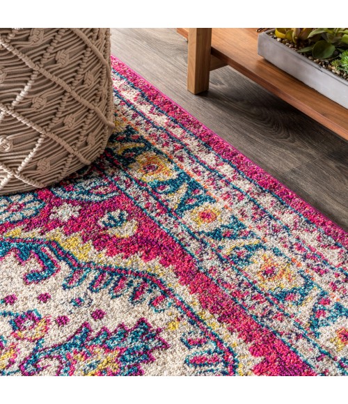 BOHEMIAN FLAIR Area Rug Bohemian FLAIR Boho Vintage Medallion Pink/Ivory 8 ft. x 10 ft. Area Rug