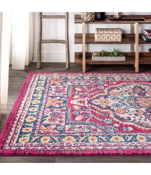 BOHEMIAN FLAIR Area Rug Bohemian FLAIR Boho Vintage Medallion Pink/Ivory 8 ft. x 10 ft. Area Rug