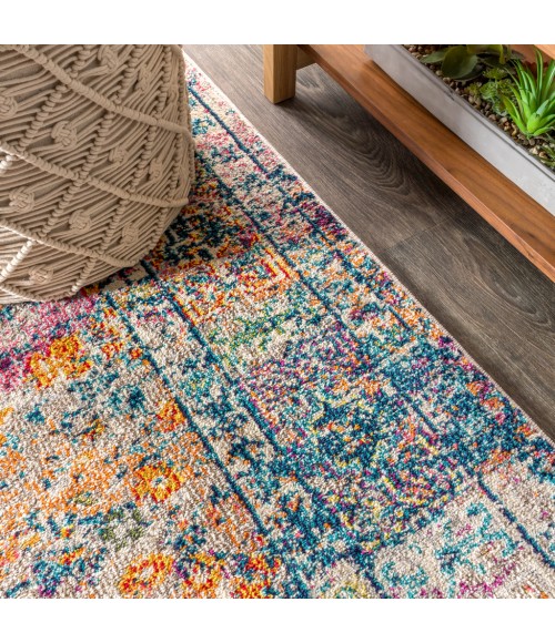 BOHEMIAN FLAIR Area Rug Bohemian FLAIR Boho Vintage Medallion Cream/Navy 2 ft. x 8 ft. Runner Rug
