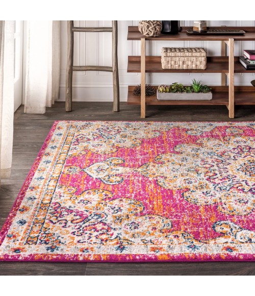 BOHEMIAN FLAIR Area Rug Bohemian FLAIR Boho Vintage Medallion Pink/Cream 3 ft. x 5 ft. Area Rug