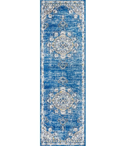 BOHEMIAN FLAIR Area Rug Bohemian FLAIR Boho Vintage Medallion Blue/Cream 2 ft. x 8 ft. Runner Rug