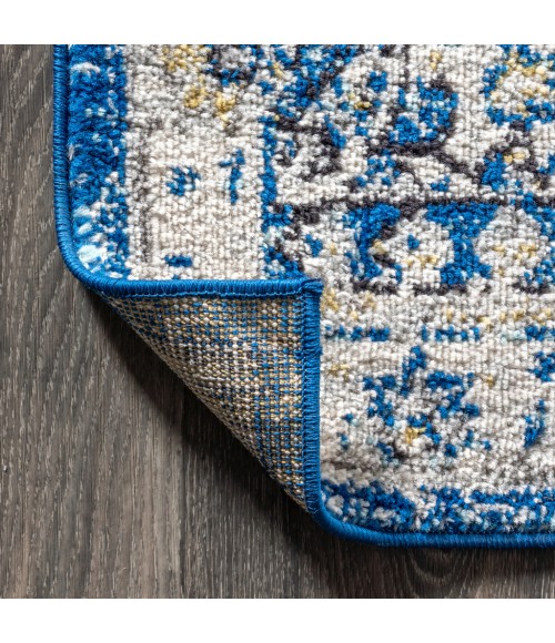 BOHEMIAN FLAIR Area Rug Bohemian FLAIR Boho Vintage Medallion Blue/Cream 2 ft. x 8 ft. Runner Rug