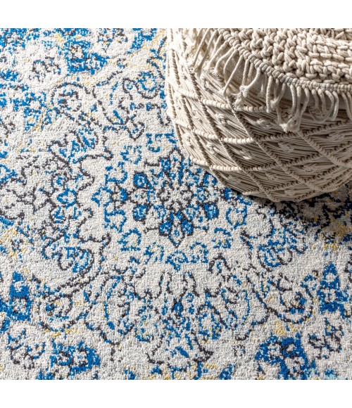 BOHEMIAN FLAIR Area Rug Bohemian FLAIR Boho Vintage Medallion Blue/Cream 2 ft. x 8 ft. Runner Rug