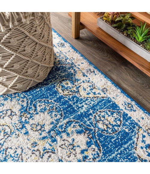 BOHEMIAN FLAIR Area Rug Bohemian FLAIR Boho Vintage Medallion Blue/Cream 2 ft. x 8 ft. Runner Rug