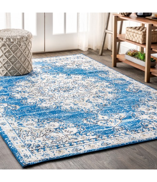 BOHEMIAN FLAIR Area Rug Bohemian FLAIR Boho Vintage Medallion Blue/Cream 4 ft. x 6 ft. Area Rug