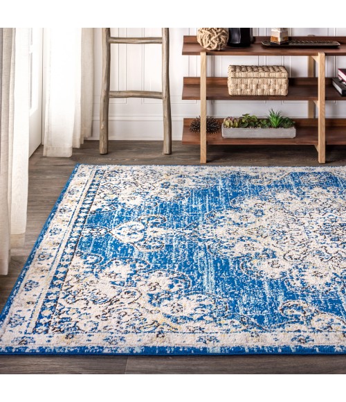 BOHEMIAN FLAIR Area Rug Bohemian FLAIR Boho Vintage Medallion Blue/Cream 4 ft. x 6 ft. Area Rug