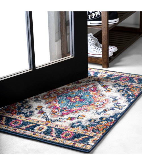 BOHEMIAN FLAIR Area Rug Bohemian FLAIR Boho Vintage Medallion Blue/Multi 2 ft. x 3 ft. Area Rug