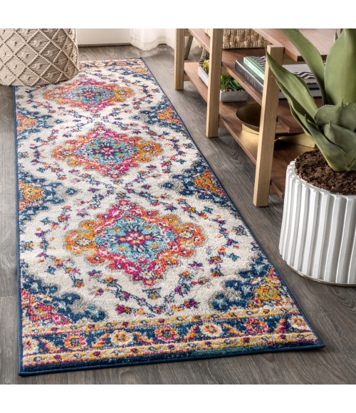 BOHEMIAN FLAIR Area Rug Bohemian FLAIR Boho Vintage Medallion Blue/Multi 2 ft. x 10 ft. Runner Rug