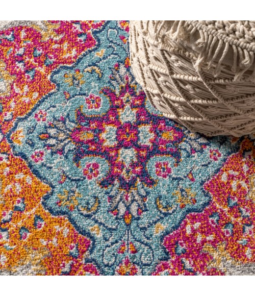 BOHEMIAN FLAIR Area Rug Bohemian FLAIR Boho Vintage Medallion Blue/Multi 6 ft. x 9 ft. Oval Area Rug