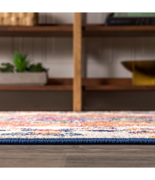 BOHEMIAN FLAIR Area Rug Bohemian FLAIR Boho Vintage Medallion Blue/Multi 6 ft. x 9 ft. Oval Area Rug