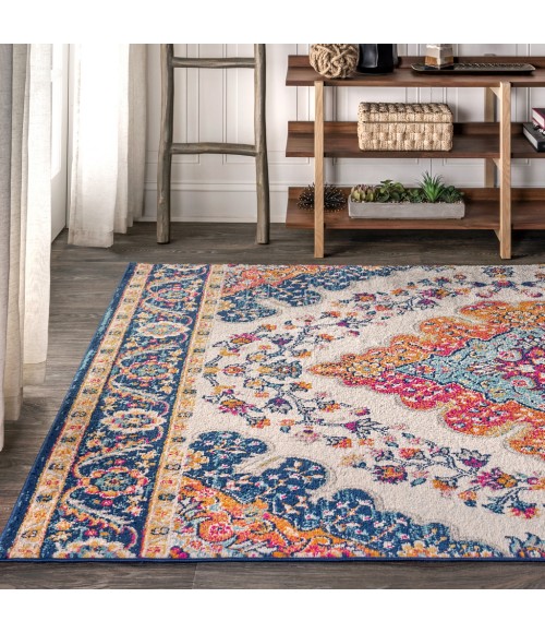 BOHEMIAN FLAIR Area Rug Bohemian FLAIR Boho Vintage Medallion Blue/Multi 9 ft. x 12 ft. Area Rug