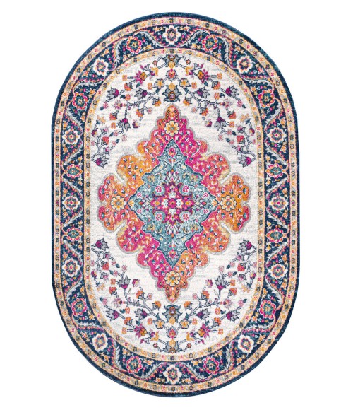BOHEMIAN FLAIR Area Rug Bohemian FLAIR Boho Vintage Medallion Blue/Multi 6 ft. x 9 ft. Oval Area Rug