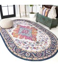 BOHEMIAN FLAIR Area Rug Bohemian FLAIR Boho Vintage Medallion Blue/Multi 6 ft. x 9 ft. Oval Area Rug