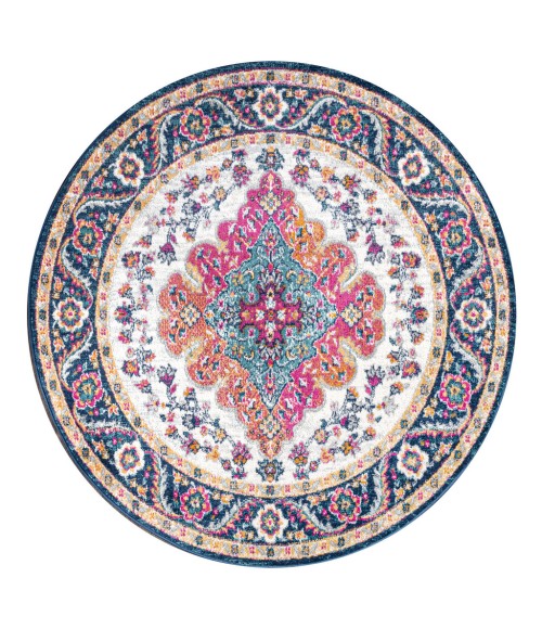 BOHEMIAN FLAIR Area Rug Bohemian FLAIR Boho Vintage Medallion Blue/Multi 8' Round Area Rug