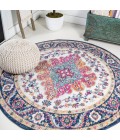 BOHEMIAN FLAIR Area Rug Bohemian FLAIR Boho Vintage Medallion Blue/Multi 8' Round Area Rug