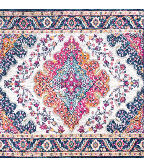 BOHEMIAN FLAIR Area Rug Bohemian FLAIR Boho Vintage Medallion Blue/Multi 5' Square Area Rug