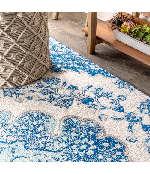Bohemian FLAIR Boho Vintage Medallion Cream/Blue 4 ft. x 6 ft. Area Rug