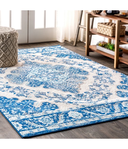 Bohemian FLAIR Boho Vintage Medallion Cream/Blue 4 ft. x 6 ft. Area Rug