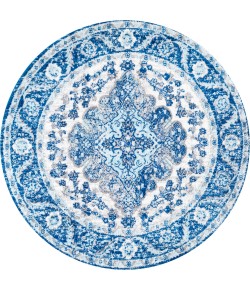 Jonathany Bohemian Flair BMF106B Cream/Blue Area Rug 5 ft. 3 in. X 5 ft. 3 in. Round