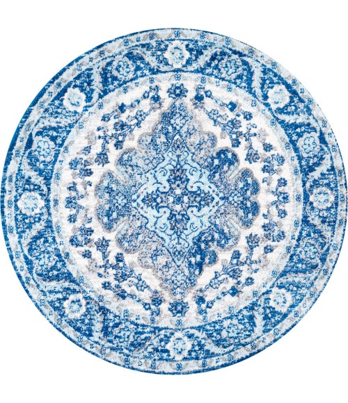 Bohemian FLAIR Boho Vintage Medallion Cream/Blue 5' Round Area Rug
