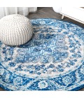 Bohemian FLAIR Boho Vintage Medallion Cream/Blue 5' Round Area Rug