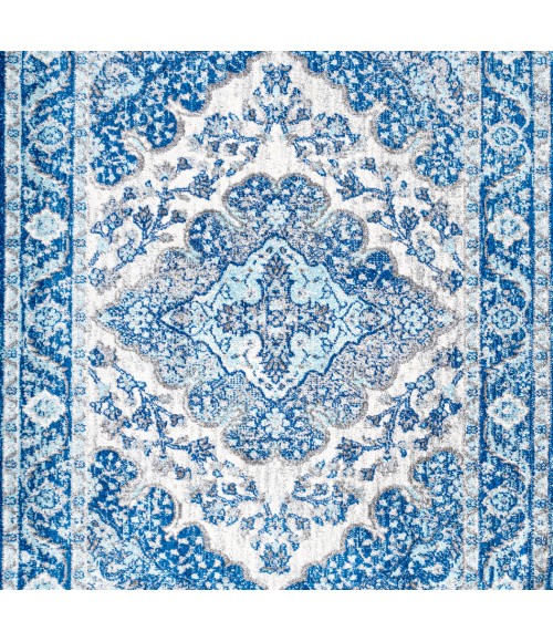 BOHEMIAN FLAIR Area Rug Bohemian FLAIR Boho Vintage Medallion Cream/Blue 5' Square Area Rug
