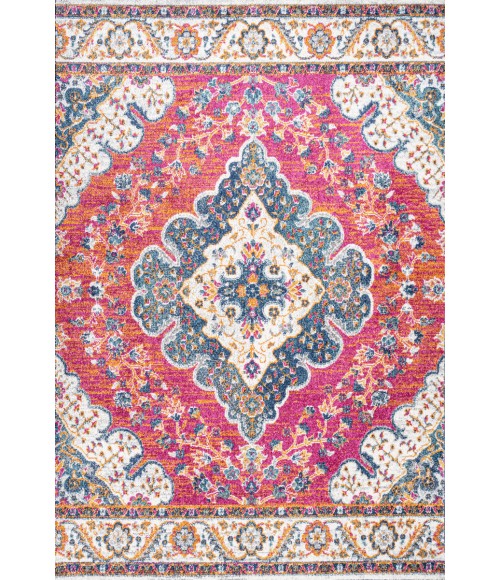 BOHEMIAN FLAIR Area Rug Bohemian FLAIR Boho Vintage Medallion Fuchsia/White 3 ft. x 5 ft. Area Rug