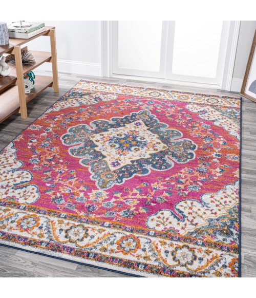 BOHEMIAN FLAIR Area Rug Bohemian FLAIR Boho Vintage Medallion Fuchsia/White 3 ft. x 5 ft. Area Rug