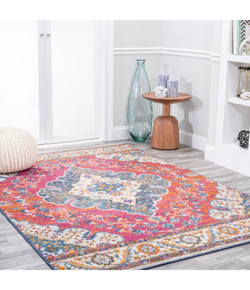 BOHEMIAN FLAIR Area Rug Bohemian FLAIR Boho Vintage Medallion Fuchsia/White 3 ft. x 5 ft. Area Rug